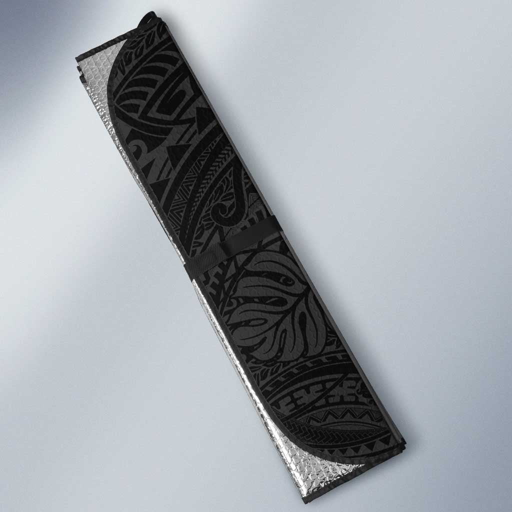 Hawaiian Manta Ray and Hammerhead Shark Tribal Tattoo Auto Sun Shade with Polynesian Tribal Pattern Black-White Color LT03 - Polynesian Pride