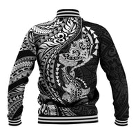 Hawaiian Manta Ray and Hammerhead Shark Tribal Tattoo Baseball Jacket with Polynesian Tribal Pattern Black-White Color LT03 - Polynesian Pride