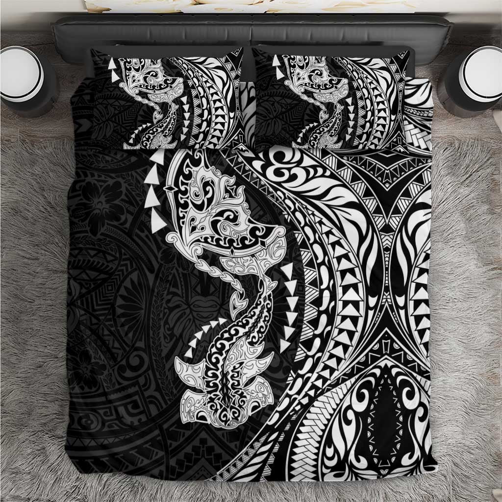 Hawaiian Manta Ray and Hammerhead Shark Tribal Tattoo Bedding Set with Polynesian Tribal Pattern Black-White Color LT03 Multicolor - Polynesian Pride