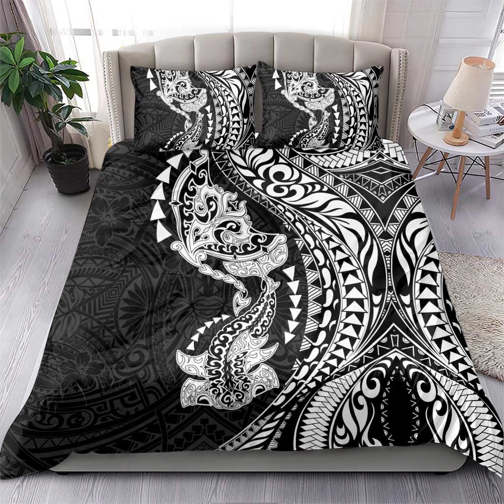 Hawaiian Manta Ray and Hammerhead Shark Tribal Tattoo Bedding Set with Polynesian Tribal Pattern Black-White Color LT03 - Polynesian Pride
