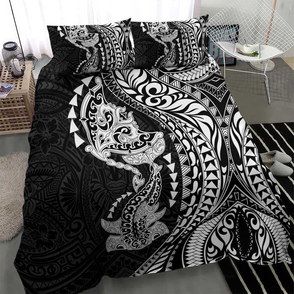 Hawaiian Manta Ray and Hammerhead Shark Tribal Tattoo Bedding Set with Polynesian Tribal Pattern Black-White Color LT03 - Polynesian Pride