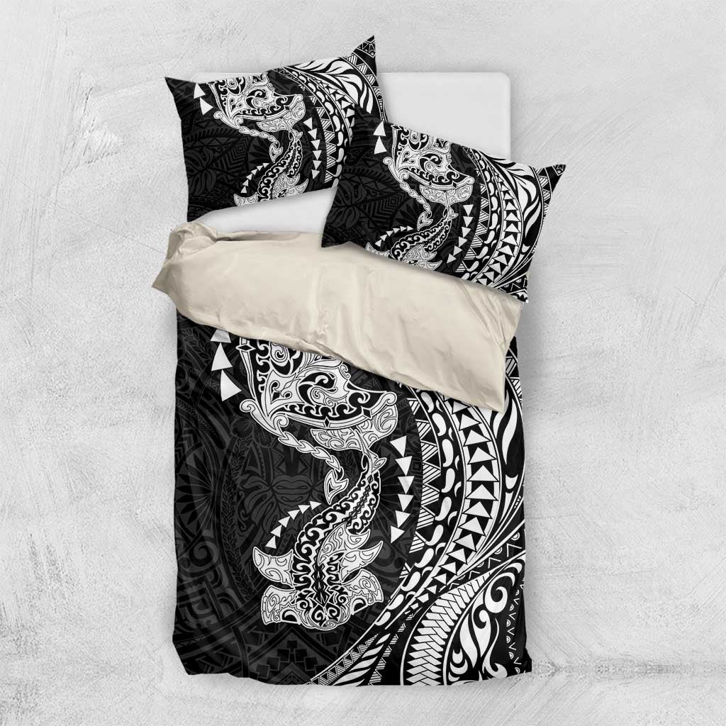 Hawaiian Manta Ray and Hammerhead Shark Tribal Tattoo Bedding Set with Polynesian Tribal Pattern Black-White Color LT03 US Twin 172cm x 218cm Multicolor - Polynesian Pride