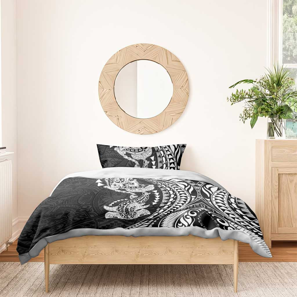 Hawaiian Manta Ray and Hammerhead Shark Tribal Tattoo Bedding Set with Polynesian Tribal Pattern Black-White Color LT03 - Polynesian Pride