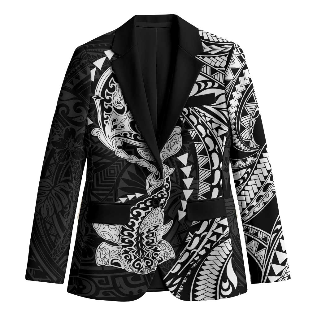 Hawaiian Manta Ray and Hammerhead Shark Tribal Tattoo Blazer with Polynesian Tribal Pattern Black-White Color LT03 Unisex Multicolor - Polynesian Pride