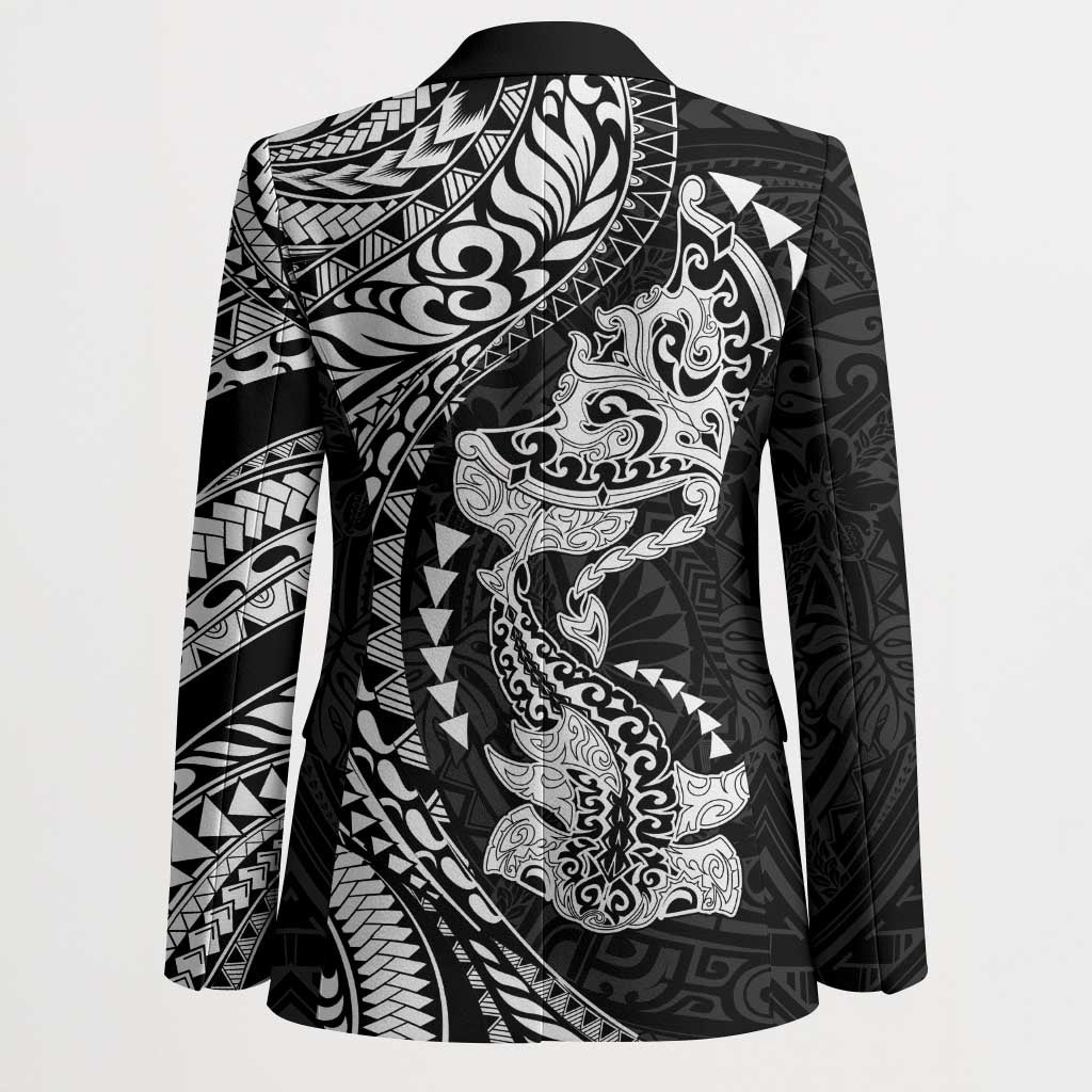 Hawaiian Manta Ray and Hammerhead Shark Tribal Tattoo Blazer with Polynesian Tribal Pattern Black-White Color LT03 - Polynesian Pride