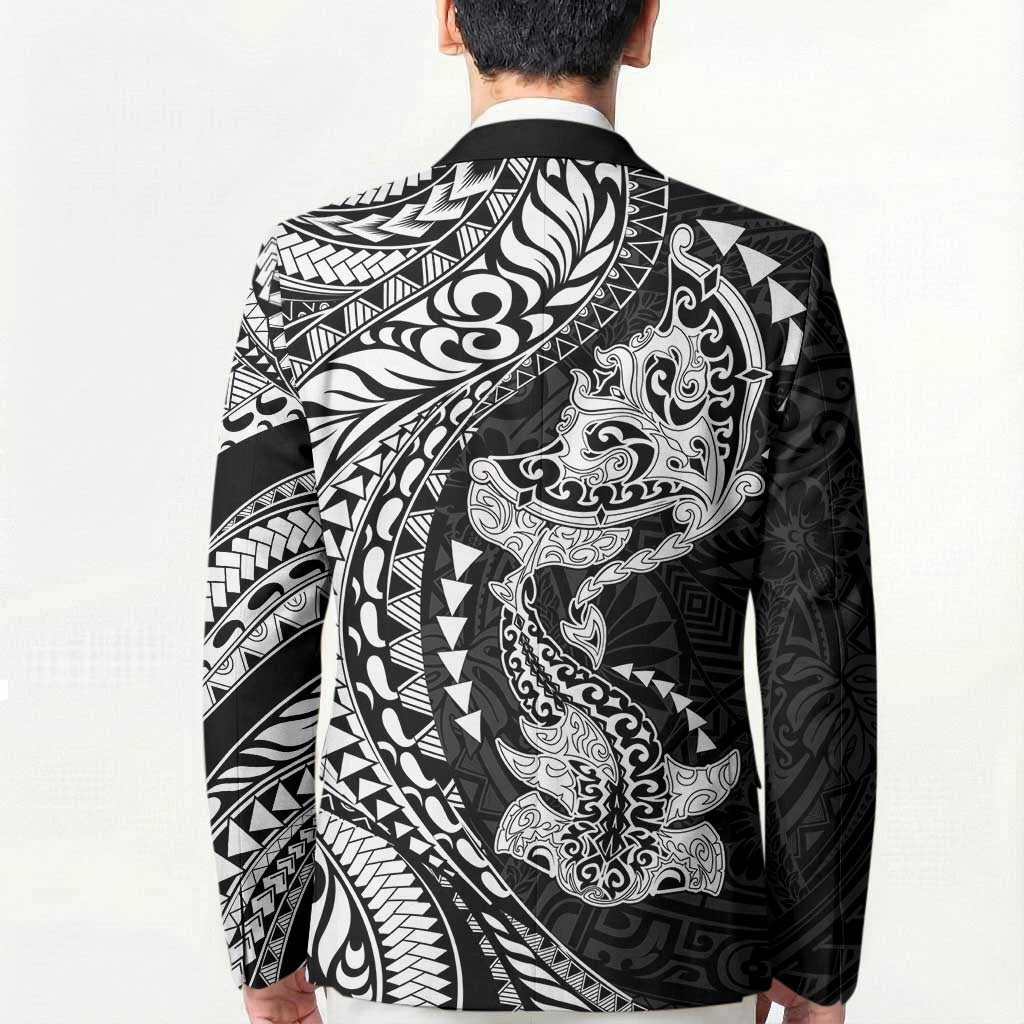 Hawaiian Manta Ray and Hammerhead Shark Tribal Tattoo Blazer with Polynesian Tribal Pattern Black-White Color LT03 - Polynesian Pride