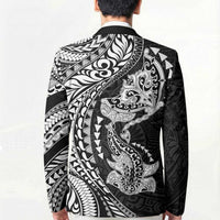 Hawaiian Manta Ray and Hammerhead Shark Tribal Tattoo Blazer with Polynesian Tribal Pattern Black-White Color LT03 - Polynesian Pride