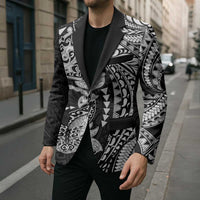 Hawaiian Manta Ray and Hammerhead Shark Tribal Tattoo Blazer with Polynesian Tribal Pattern Black-White Color LT03 - Polynesian Pride