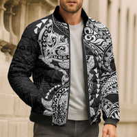 Hawaiian Manta Ray and Hammerhead Shark Tribal Tattoo Bomber Puffer Jacket with Polynesian Tribal Pattern Black-White Color LT03 - Polynesian Pride