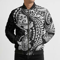 Hawaiian Manta Ray and Hammerhead Shark Tribal Tattoo Bomber Puffer Jacket with Polynesian Tribal Pattern Black-White Color LT03 - Polynesian Pride