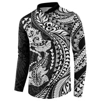 Hawaiian Manta Ray and Hammerhead Shark Tribal Tattoo Button Sweatshirt with Polynesian Tribal Pattern Black-White Color LT03 - Polynesian Pride