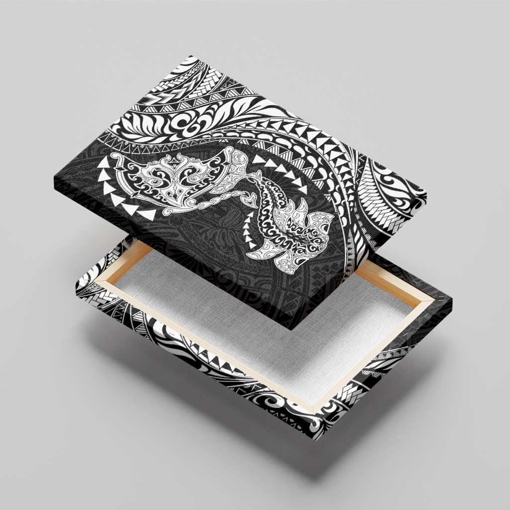 Hawaiian Manta Ray and Hammerhead Shark Tribal Tattoo Canvas Wall Art with Polynesian Tribal Pattern Black-White Color LT03 - Polynesian Pride