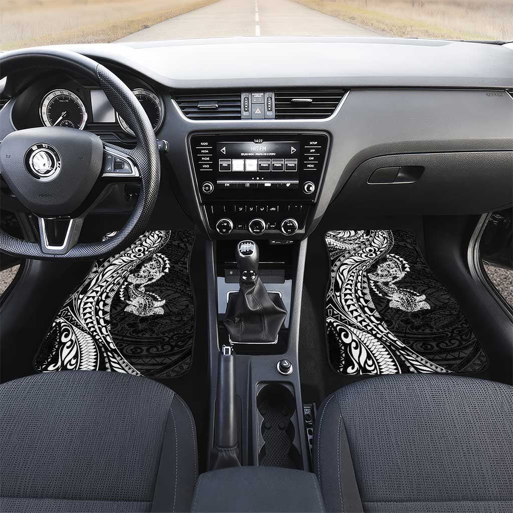 Hawaiian Manta Ray and Hammerhead Shark Tribal Tattoo Car Mats with Polynesian Tribal Pattern Black-White Color LT03 Set 2pcs - Front Multicolor - Polynesian Pride