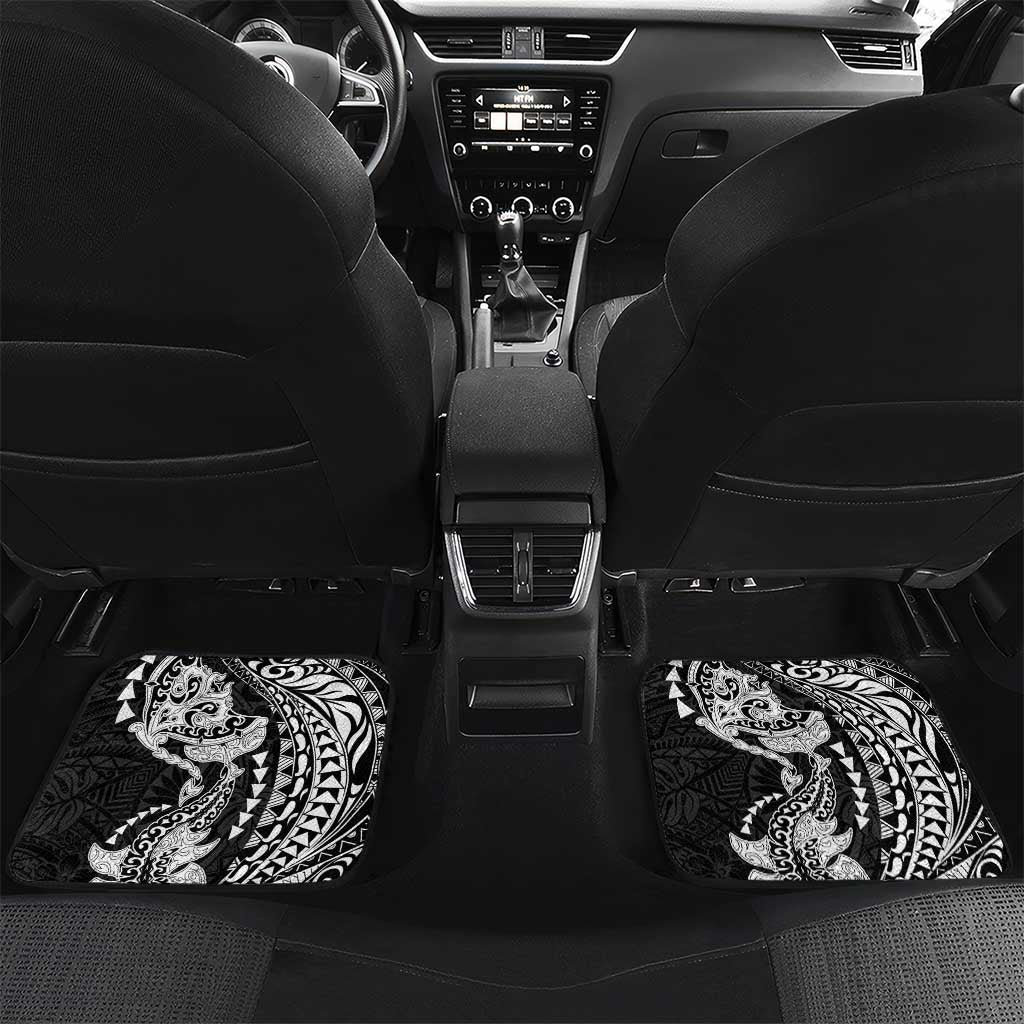 Hawaiian Manta Ray and Hammerhead Shark Tribal Tattoo Car Mats with Polynesian Tribal Pattern Black-White Color LT03 Set 2pcs - Back Multicolor - Polynesian Pride