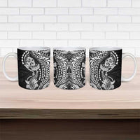 Hawaiian Manta Ray and Hammerhead Shark Tribal Tattoo Ceramic Mug with Polynesian Tribal Pattern Black-White Color LT03 - Polynesian Pride