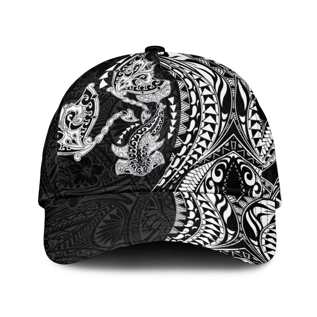 Hawaiian Manta Ray and Hammerhead Shark Tribal Tattoo Classic Cap with Polynesian Tribal Pattern Black-White Color LT03 Universal Fit Multicolor - Polynesian Pride