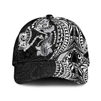 Hawaiian Manta Ray and Hammerhead Shark Tribal Tattoo Classic Cap with Polynesian Tribal Pattern Black-White Color LT03 Universal Fit Multicolor - Polynesian Pride