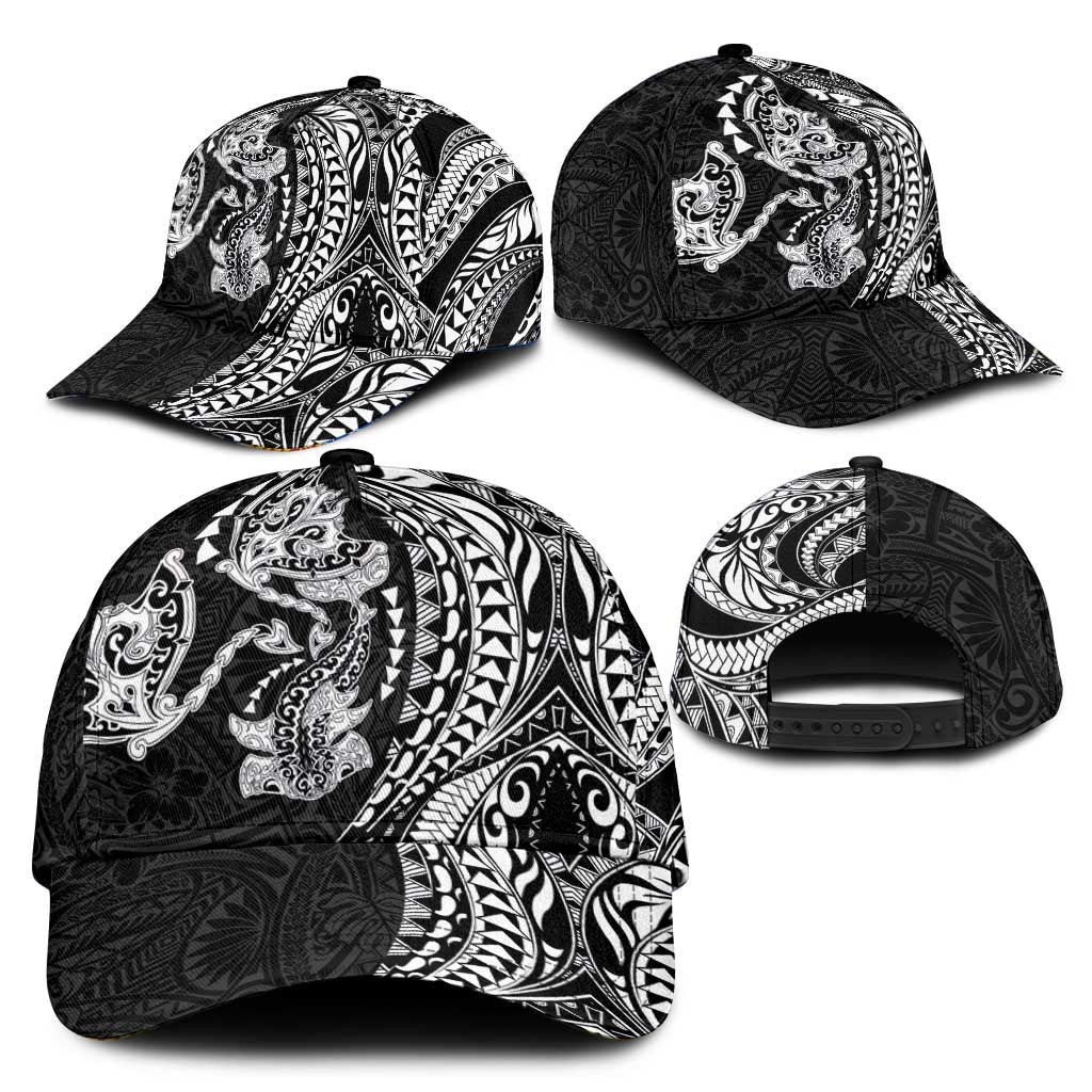 Hawaiian Manta Ray and Hammerhead Shark Tribal Tattoo Classic Cap with Polynesian Tribal Pattern Black-White Color LT03 - Polynesian Pride