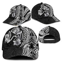 Hawaiian Manta Ray and Hammerhead Shark Tribal Tattoo Classic Cap with Polynesian Tribal Pattern Black-White Color LT03 - Polynesian Pride