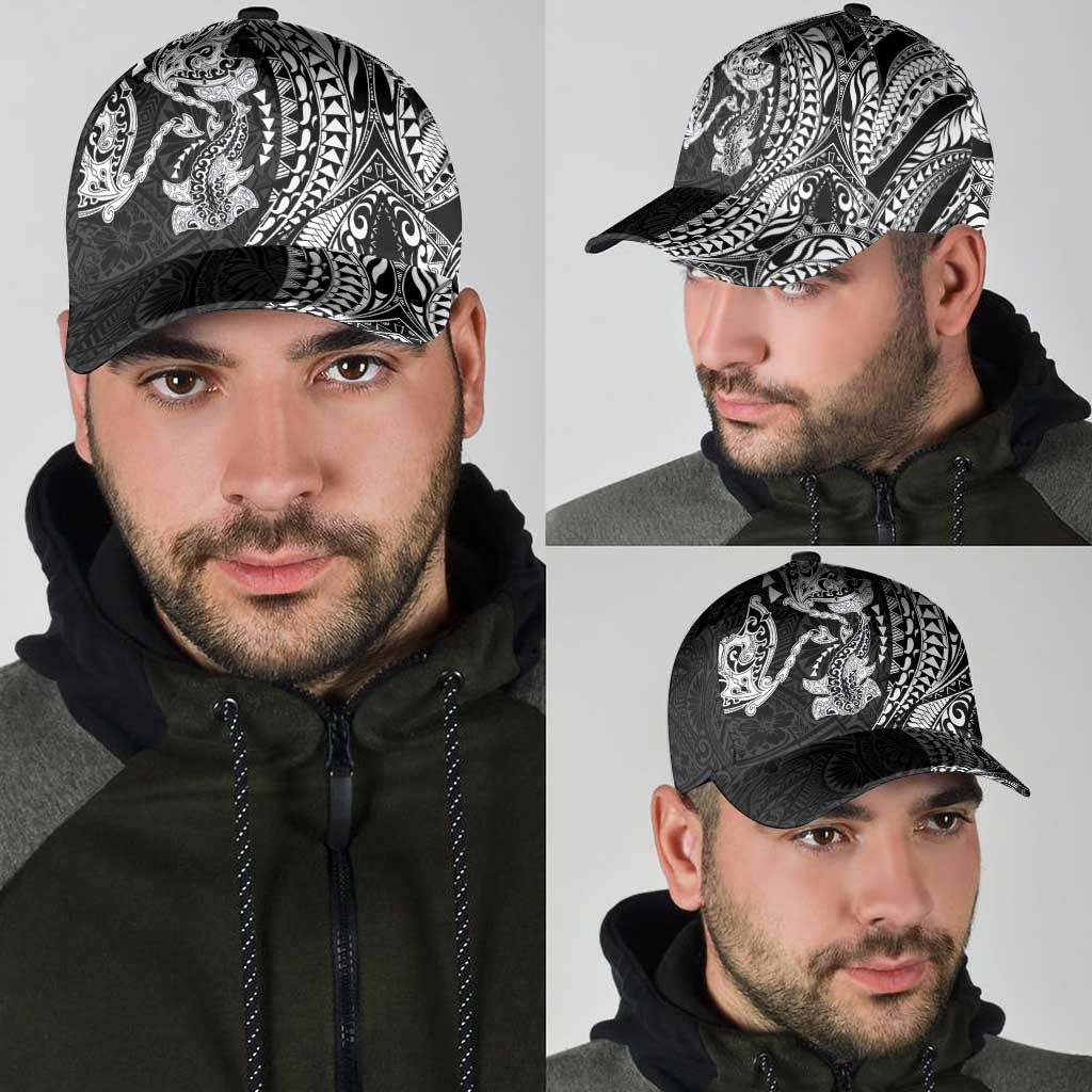 Hawaiian Manta Ray and Hammerhead Shark Tribal Tattoo Classic Cap with Polynesian Tribal Pattern Black-White Color LT03 - Polynesian Pride
