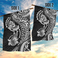 Hawaiian Manta Ray and Hammerhead Shark Tribal Tattoo Garden Flag with Polynesian Tribal Pattern Black-White Color LT03 - Polynesian Pride