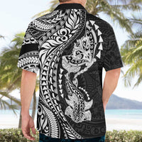 Hawaiian Manta Ray and Hammerhead Shark Tribal Tattoo Hawaiian Shirt with Polynesian Tribal Pattern Black-White Color