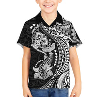 Hawaiian Manta Ray and Hammerhead Shark Tribal Tattoo Hawaiian Shirt with Polynesian Tribal Pattern Black-White Color