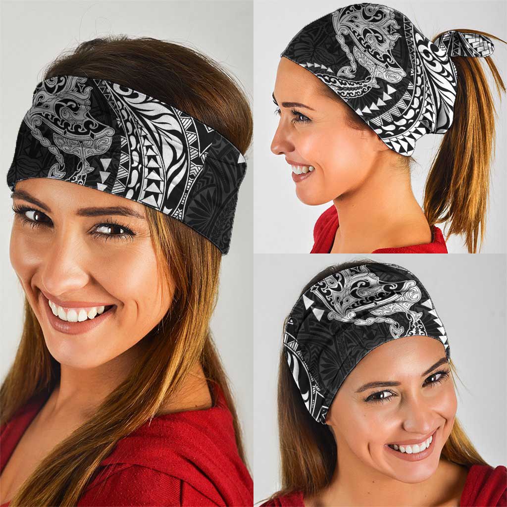 Hawaiian Manta Ray and Hammerhead Shark Tribal Tattoo Neck Gaiter with Polynesian Tribal Pattern Black-White Color LT03 - Polynesian Pride