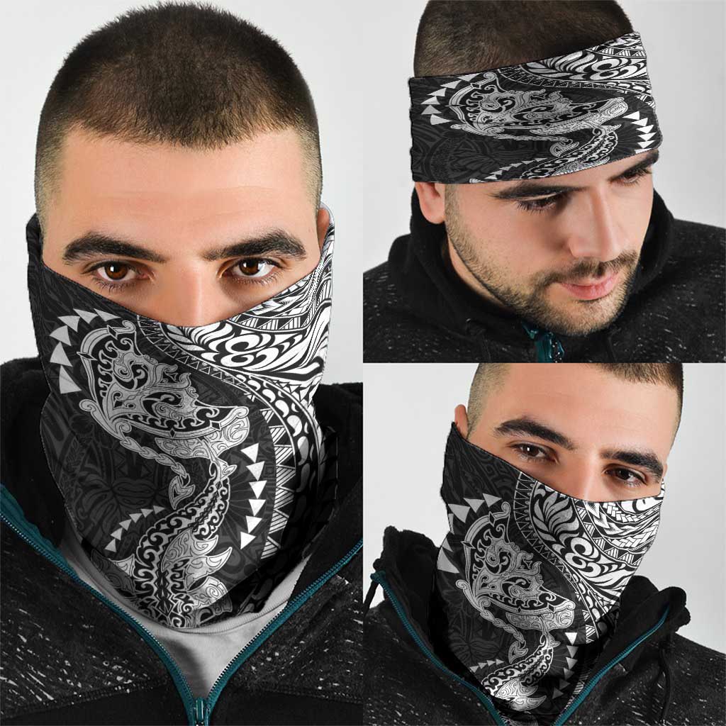 Hawaiian Manta Ray and Hammerhead Shark Tribal Tattoo Neck Gaiter with Polynesian Tribal Pattern Black-White Color LT03 - Polynesian Pride
