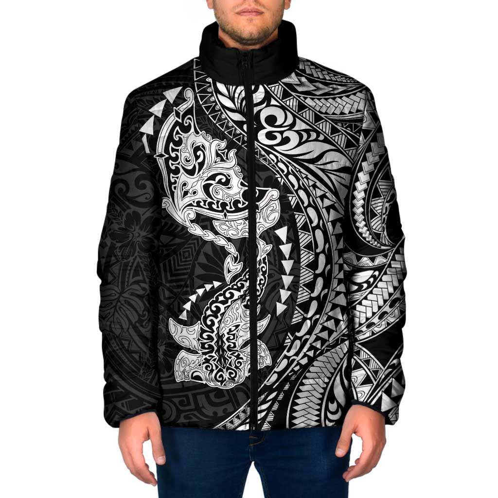 Hawaiian Manta Ray and Hammerhead Shark Tribal Tattoo Padded Jacket with Polynesian Tribal Pattern Black-White Color LT03 Men Multicolor - Polynesian Pride