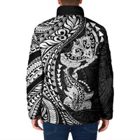 Hawaiian Manta Ray and Hammerhead Shark Tribal Tattoo Padded Jacket with Polynesian Tribal Pattern Black-White Color LT03 - Polynesian Pride