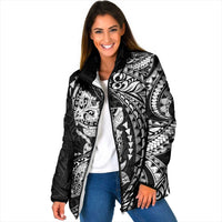 Hawaiian Manta Ray and Hammerhead Shark Tribal Tattoo Padded Jacket with Polynesian Tribal Pattern Black-White Color LT03 Women Multicolor - Polynesian Pride