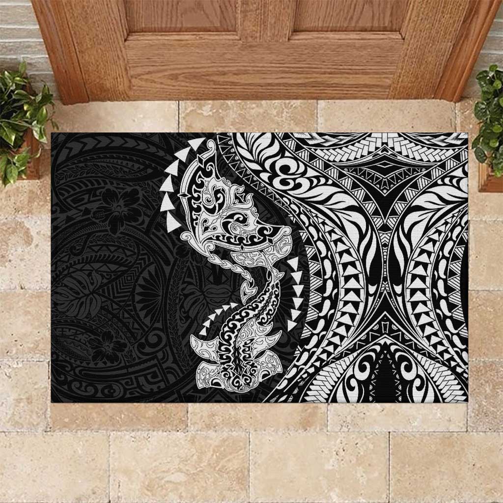 Hawaiian Manta Ray and Hammerhead Shark Tribal Tattoo Rubber Doormat with Polynesian Tribal Pattern Black-White Color LT03 Multicolor - Polynesian Pride