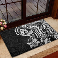 Hawaiian Manta Ray and Hammerhead Shark Tribal Tattoo Rubber Doormat with Polynesian Tribal Pattern Black-White Color LT03 - Polynesian Pride