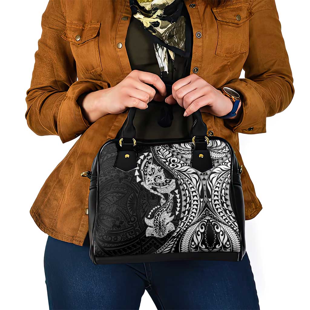 Hawaiian Manta Ray and Hammerhead Shark Tribal Tattoo Shoulder Handbag with Polynesian Tribal Pattern Black-White Color LT03 - Polynesian Pride
