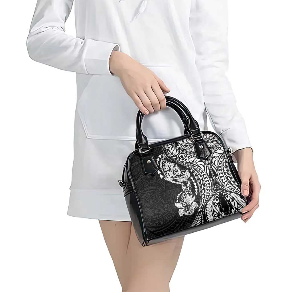 Hawaiian Manta Ray and Hammerhead Shark Tribal Tattoo Shoulder Handbag with Polynesian Tribal Pattern Black-White Color LT03 - Polynesian Pride