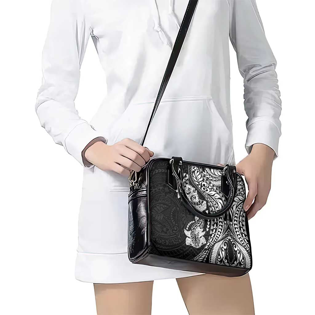 Hawaiian Manta Ray and Hammerhead Shark Tribal Tattoo Shoulder Handbag with Polynesian Tribal Pattern Black-White Color LT03 - Polynesian Pride