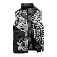 Hawaiian Manta Ray and Hammerhead Shark Tribal Tattoo Sleeveless Puffer Jacket with Polynesian Tribal Pattern Black-White Color LT03 - Polynesian Pride