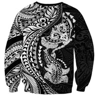 Hawaiian Manta Ray and Hammerhead Shark Tribal Tattoo Sweatshirt with Polynesian Tribal Pattern Black-White Color LT03 - Polynesian Pride