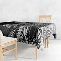 Hawaiian Manta Ray and Hammerhead Shark Tribal Tattoo Tablecloth with Polynesian Tribal Pattern Black-White Color