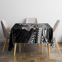 Hawaiian Manta Ray and Hammerhead Shark Tribal Tattoo Tablecloth with Polynesian Tribal Pattern Black-White Color