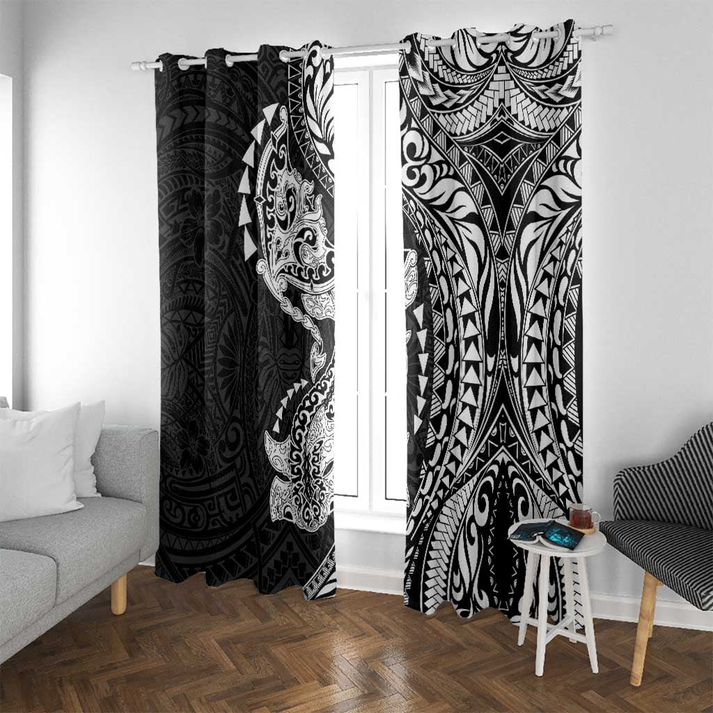 Hawaiian Manta Ray and Hammerhead Shark Tribal Tattoo Window Curtain with Polynesian Tribal Pattern Black-White Color LT03 With Grommets Multicolor - Polynesian Pride