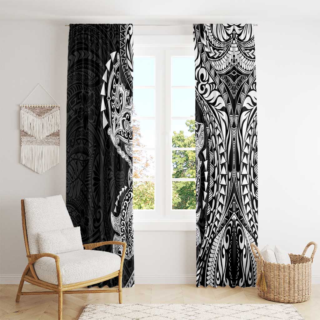 Hawaiian Manta Ray and Hammerhead Shark Tribal Tattoo Window Curtain with Polynesian Tribal Pattern Black-White Color LT03 - Polynesian Pride