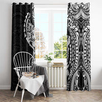 Hawaiian Manta Ray and Hammerhead Shark Tribal Tattoo Window Curtain with Polynesian Tribal Pattern Black-White Color LT03 - Polynesian Pride