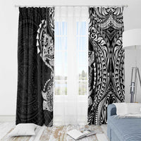 Hawaiian Manta Ray and Hammerhead Shark Tribal Tattoo Window Curtain with Polynesian Tribal Pattern Black-White Color LT03 - Polynesian Pride