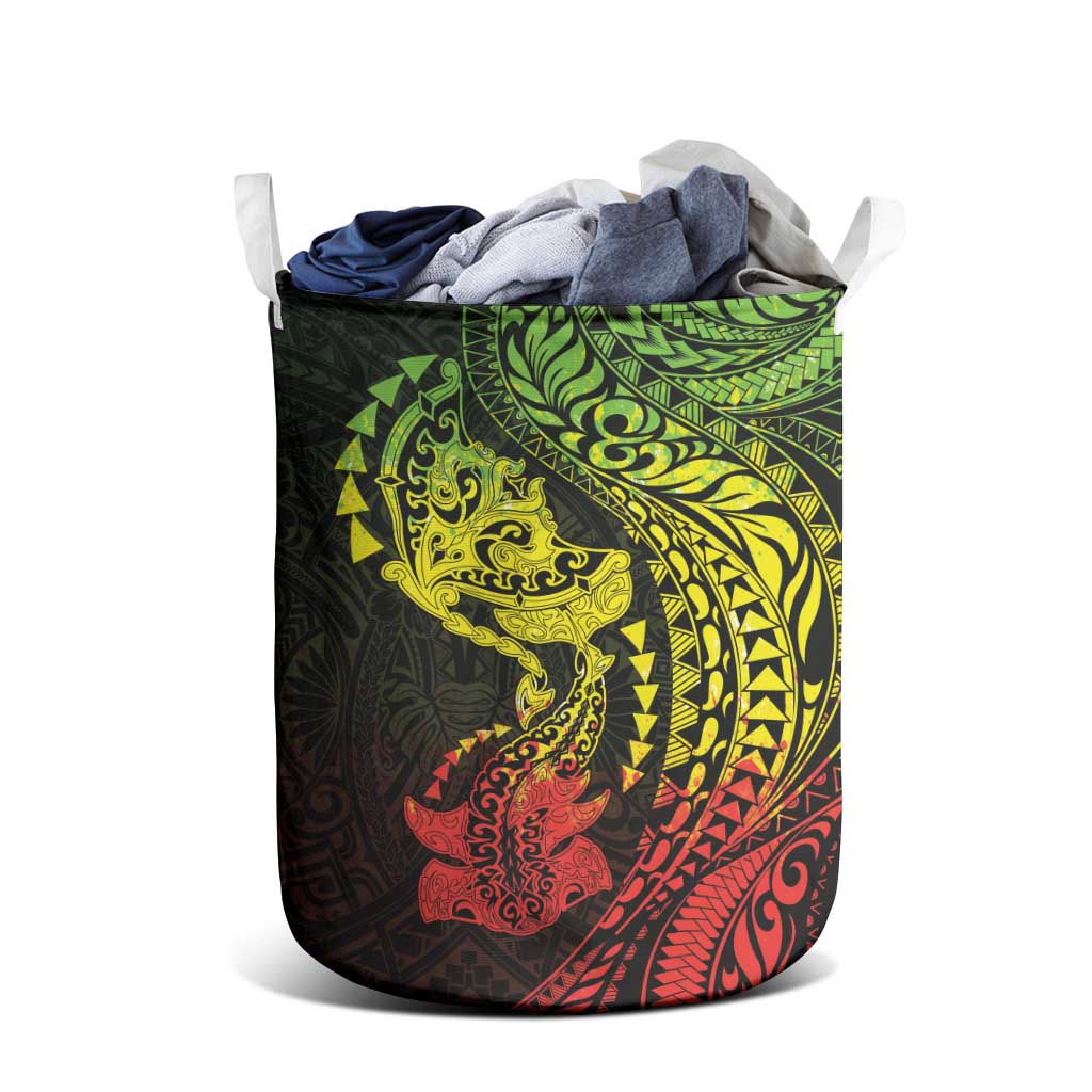 Hawaiian Manta Ray and Hammerhead Shark Tribal Tattoo Laundry Basket with Polynesian Tribal Pattern Reggae Style LT03 - Polynesian Pride