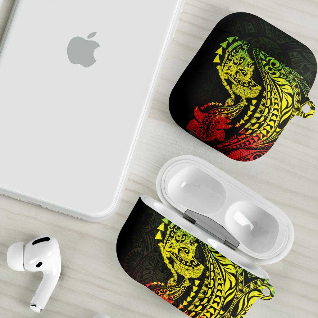 Hawaiian Manta Ray and Hammerhead Shark Tribal Tattoo AirPods Case with Polynesian Tribal Pattern Reggae Style