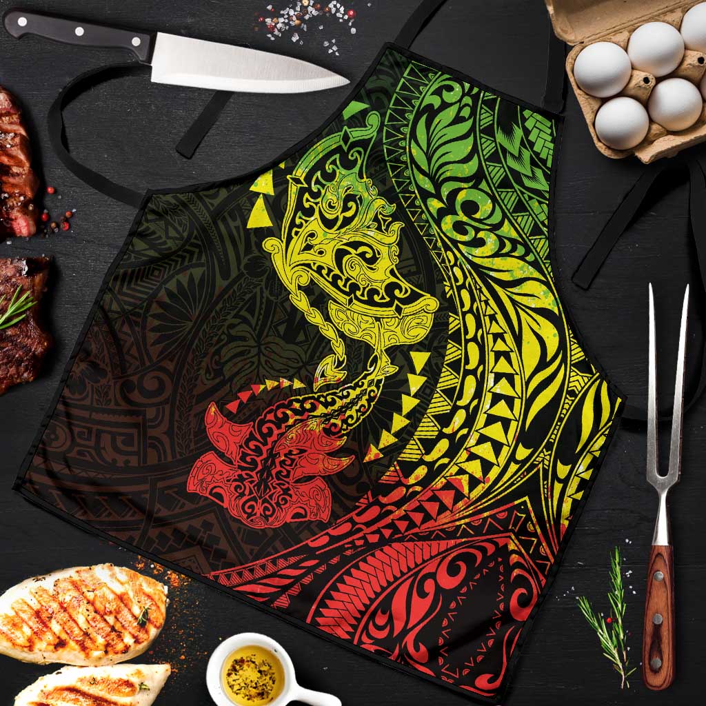Hawaiian Manta Ray and Hammerhead Shark Tribal Tattoo Apron with Polynesian Tribal Pattern Reggae Style