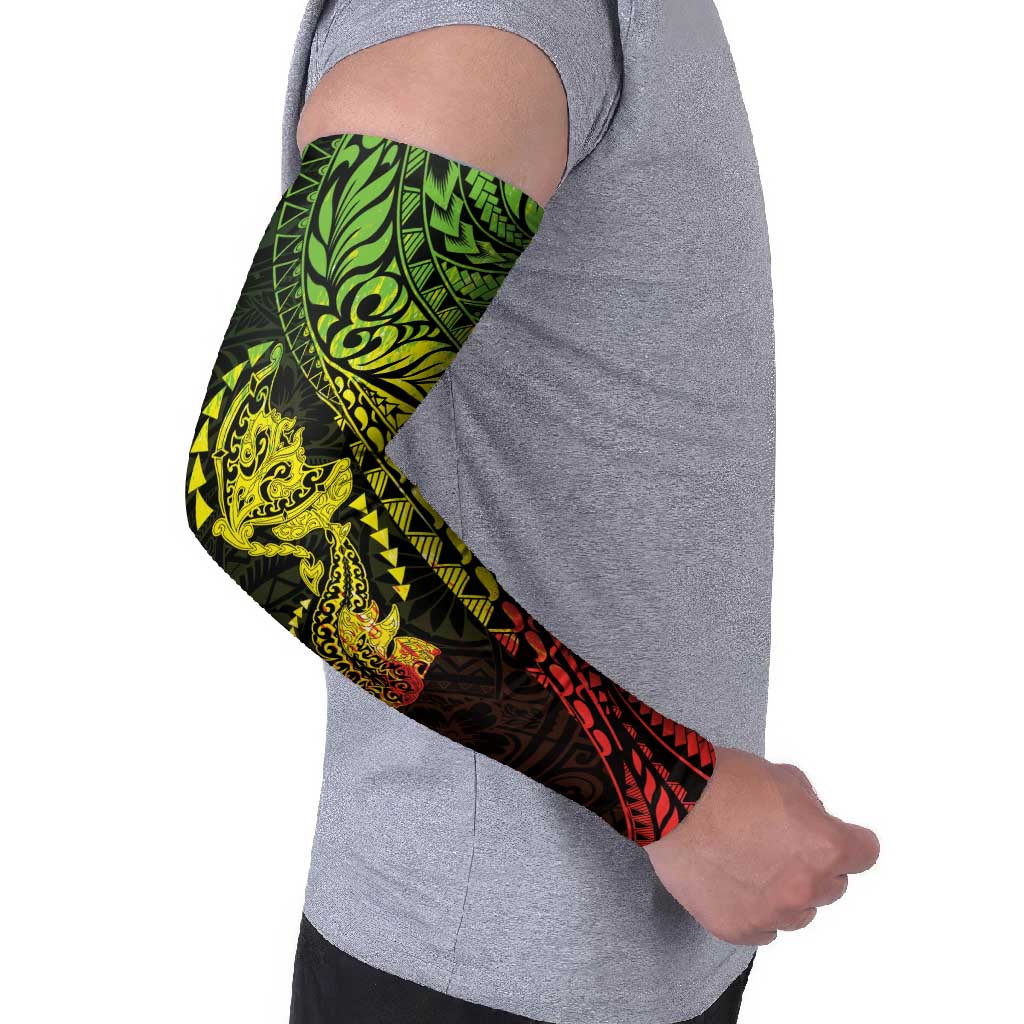 Hawaiian Manta Ray and Hammerhead Shark Tribal Tattoo Arm Sleeves with Polynesian Tribal Pattern Reggae Style LT03 - Polynesian Pride