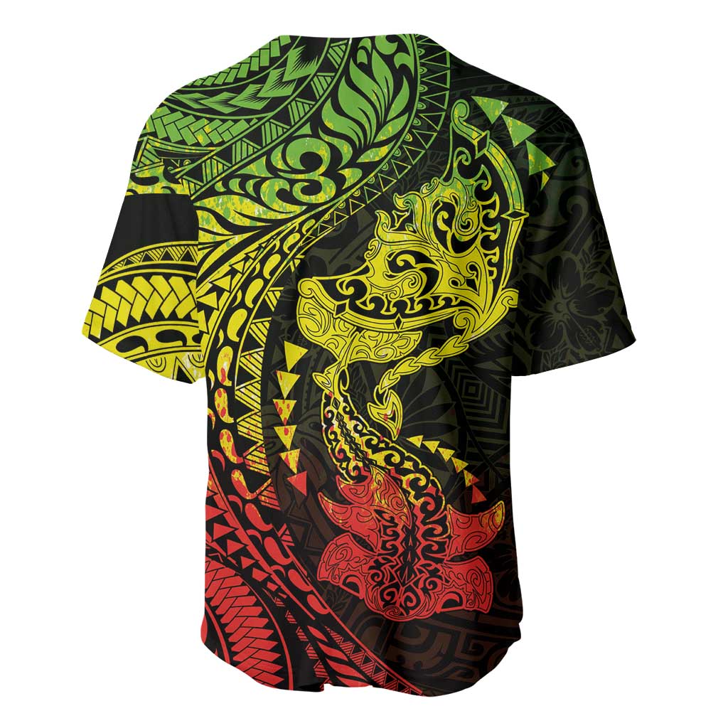 Hawaiian Manta Ray and Hammerhead Shark Tribal Tattoo Baseball Jersey with Polynesian Tribal Pattern Reggae Style LT03 - Polynesian Pride